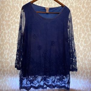 Chico’s Mesh Embroidered Top